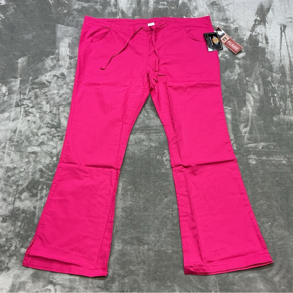 Dickies Scrub Bottoms Pants Women’s Large Easy Care Flare Solid Pink drawstring
